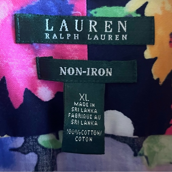 Lauren Ralph Lauren Shirt Women Sz 12 Dark Floral Non-iron Button Down Preppy - Picture 3 of 9